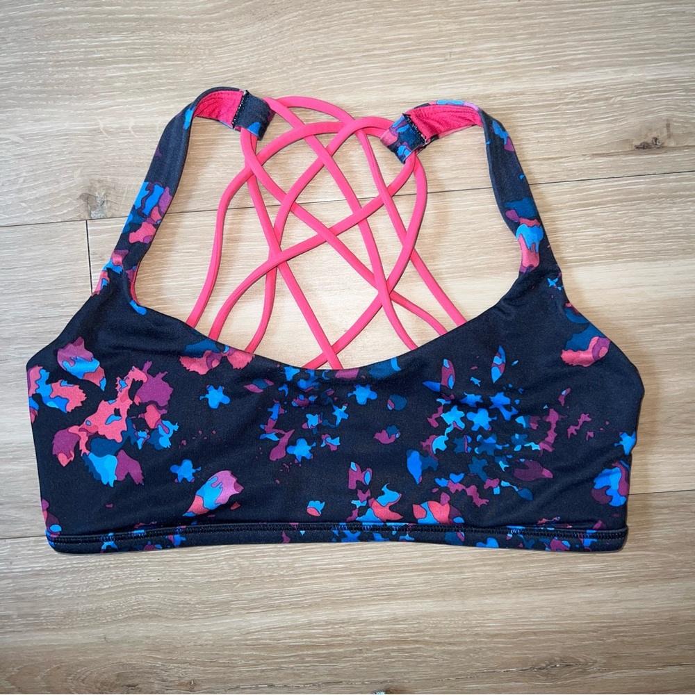 Lululemon Free to Be Bra • Size 10 • Patterned Design • Pink, Blue, Black